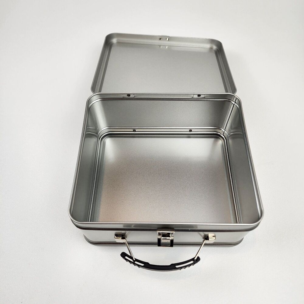 Metal Lunch Box Retro Tin Storage Case Vintage Style Silver 7.9 Inch - Picture 3 of 7